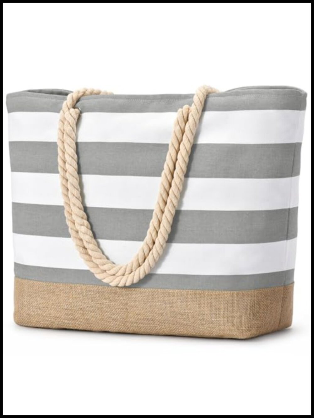 Large Waterproof Canvas Beach Tote Bag with Jute Bottom, Travel & Pool Bag